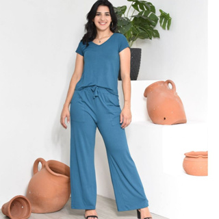 CONJUNTO VISCOLYCRA BLUSA GOLA V E CALÇA PANTALONA em Oferta na Shopee