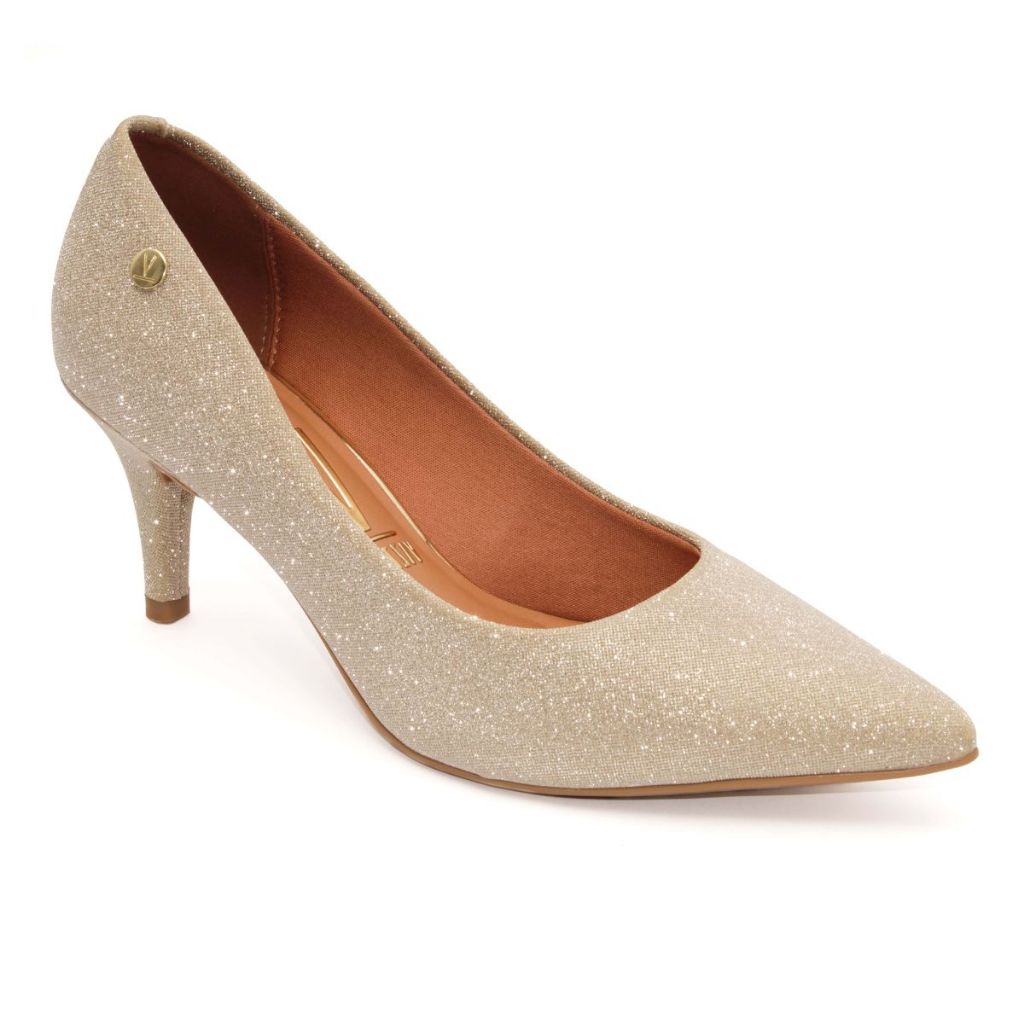 Scarpin Vizzano Feminino Salto Baixo Fino Macio Original Dourado 1185