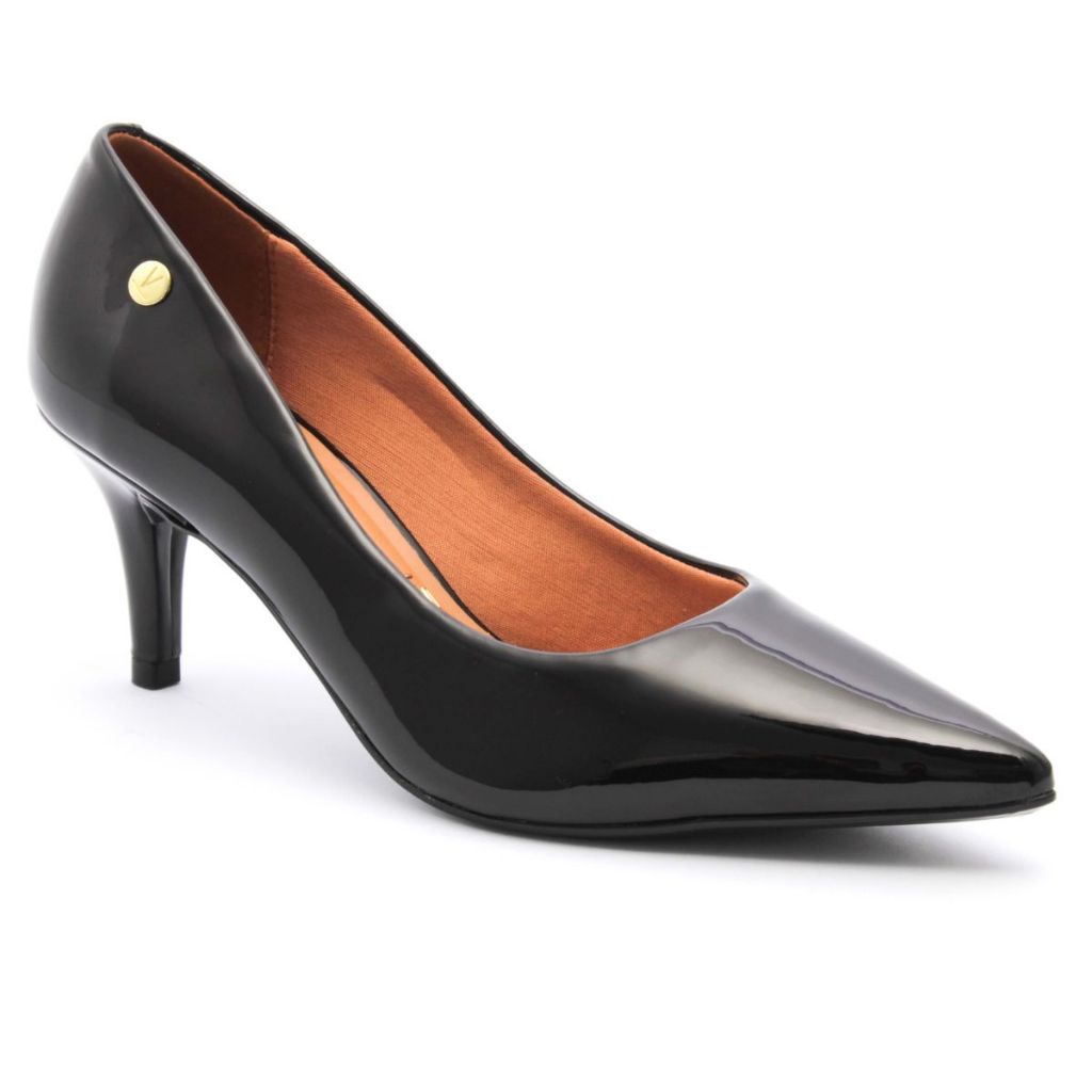 Scarpin Vizzano Feminino Salto Baixo Fino Macio Original Preto Verniz 1185