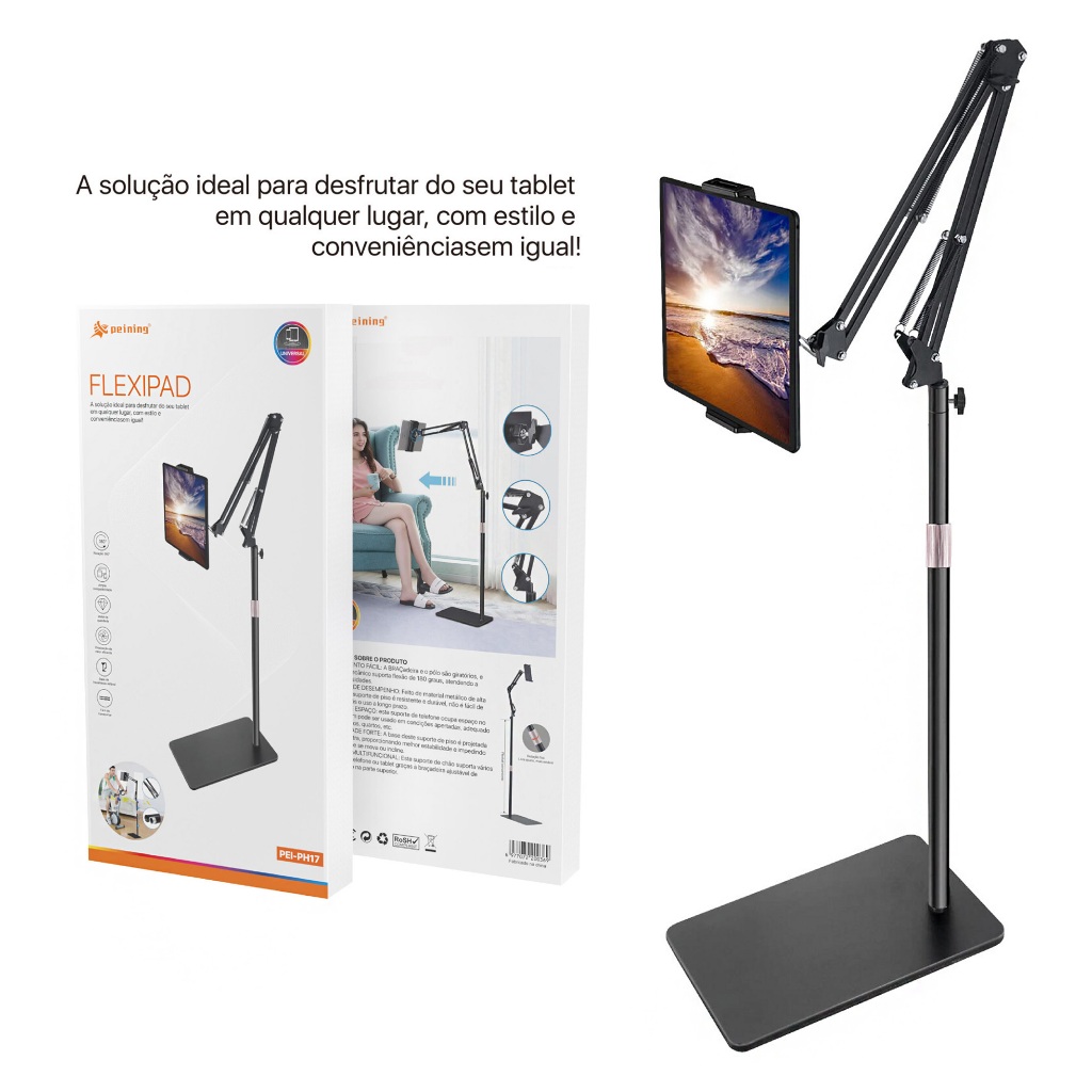 Suporte De Chão Para Celular E Tablet Ajustável E Telescópico Cantiléver Metálico em Oferta na Shopee