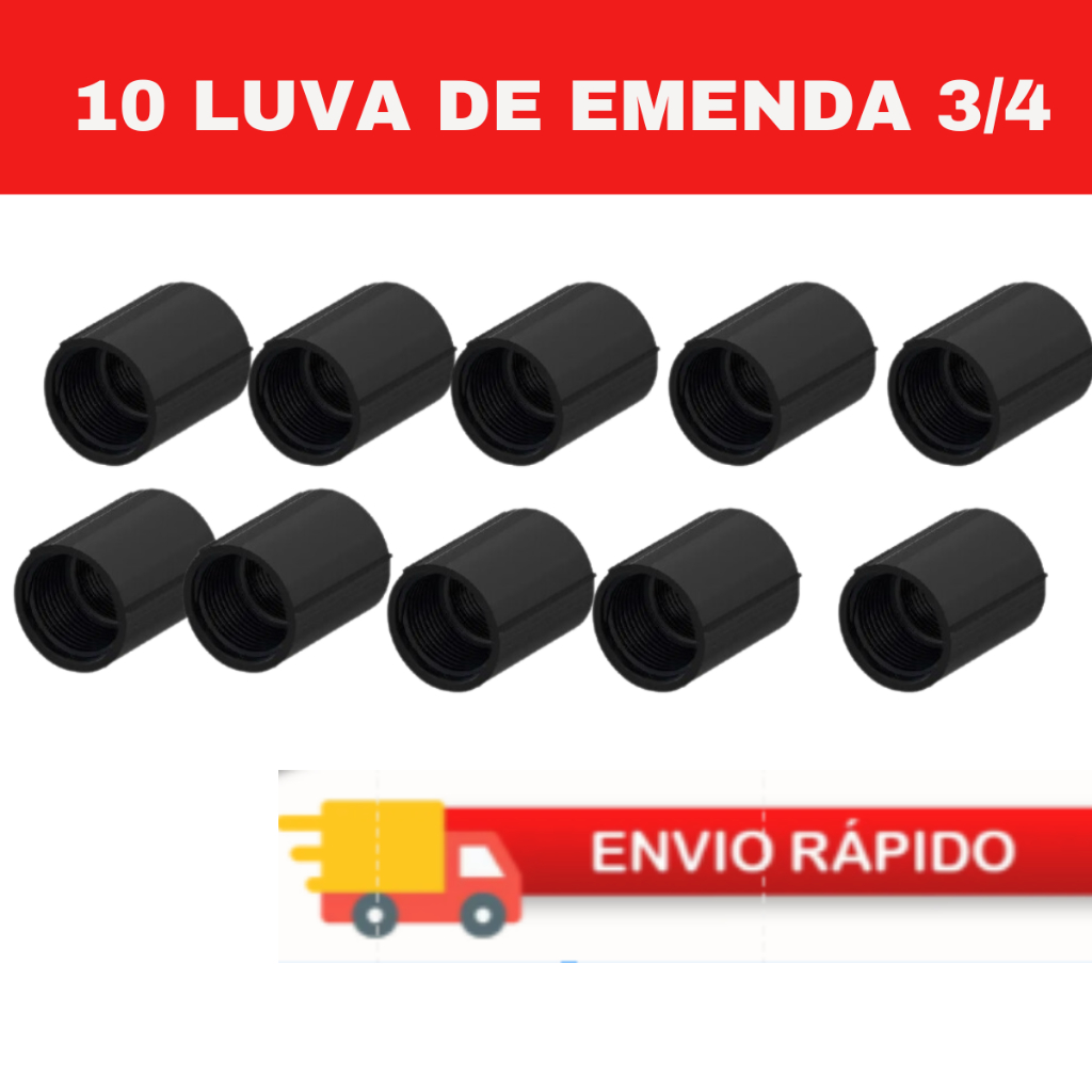 10 LUVA EMENDA UNIAO DE PVC PRETA PARA ELETRODUTO  3/4 - 10 UNIDADES em Oferta na Shopee