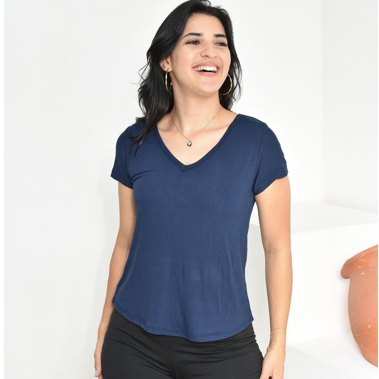 BLUSA GOLA V BABY LOOK MANGA CURTA VISCO  LYCRA em Oferta na Shopee