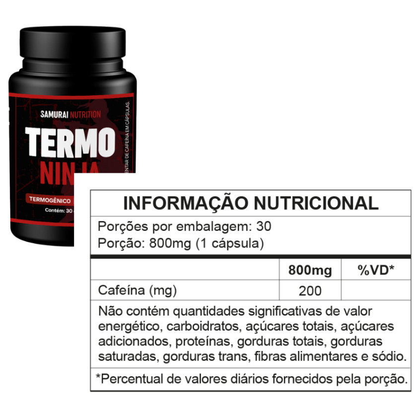 Detalhes do Kit 1x Termogênico Ninja 30 Capsulas + 1x Pre Treino Saiyajin 150g - Samurai Nutrition