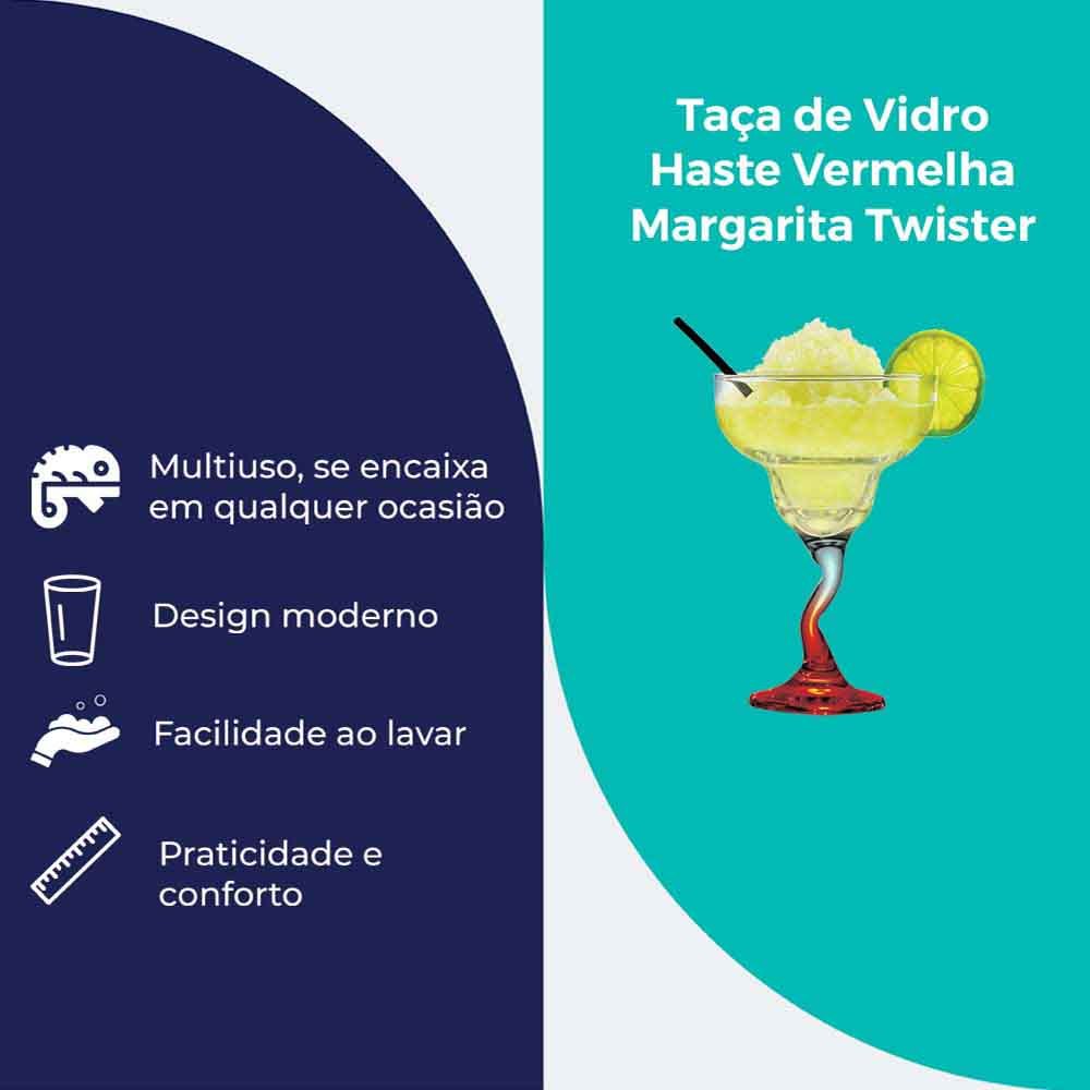 Detalhes do Taça de Vidro Haste Vermelha Margarita Twister Drink 300ml - Ruvolo