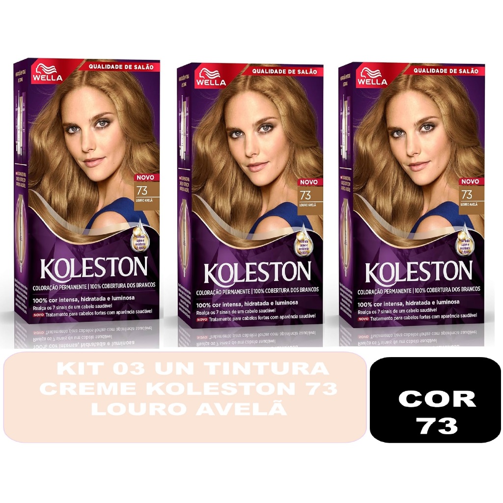 KIT 03 un Tintura Creme Wella Koleston  - 73 Louro Avelã em Oferta na Shopee