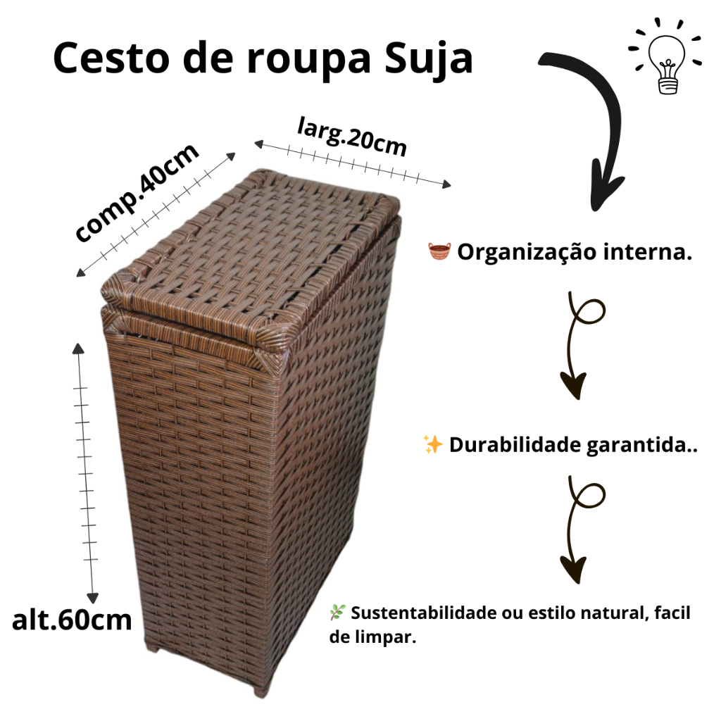 Cesto De Roupa Suja Cesto Organizador De Fibra sintetica 20x40x60