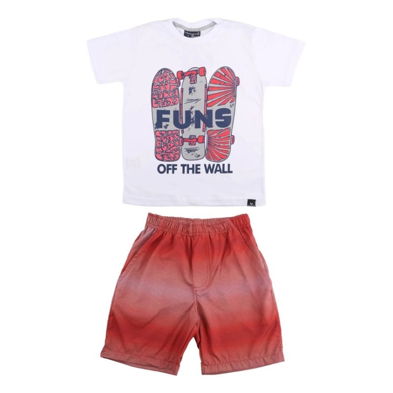 CONJUNTO INFANTIL MENINO CAMISETA BRANCA COM SKATE E BERMUDA TACTEL - PREMIUM