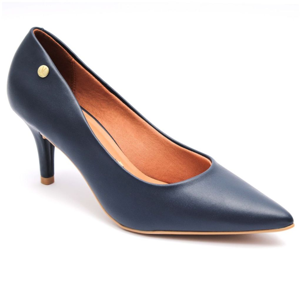 Scarpin Vizzano Feminino Salto Baixo Fino Macio Original Azul Marinho 1185