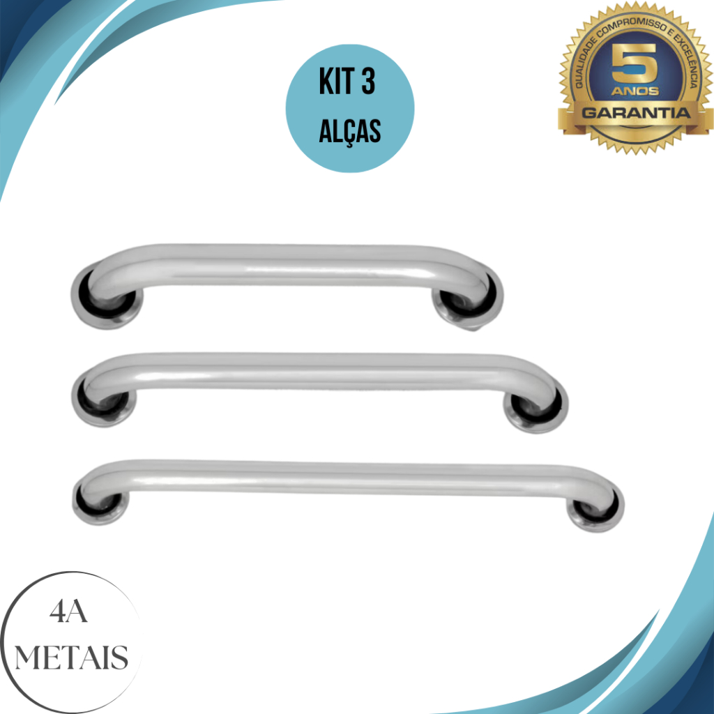 Kit 3 barras de apoio Aluminio  Alça suporte banheiro segurança proteção idosos Pessoas co...