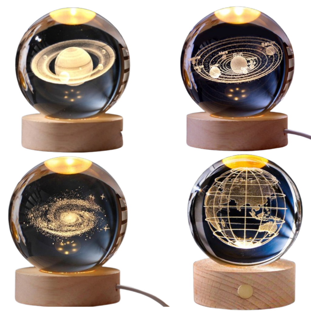 Luminária De Mesa Bola De Cristal Vidro Led Abajur modelo Planeta Saturno, Sistema Solar, Galáxia