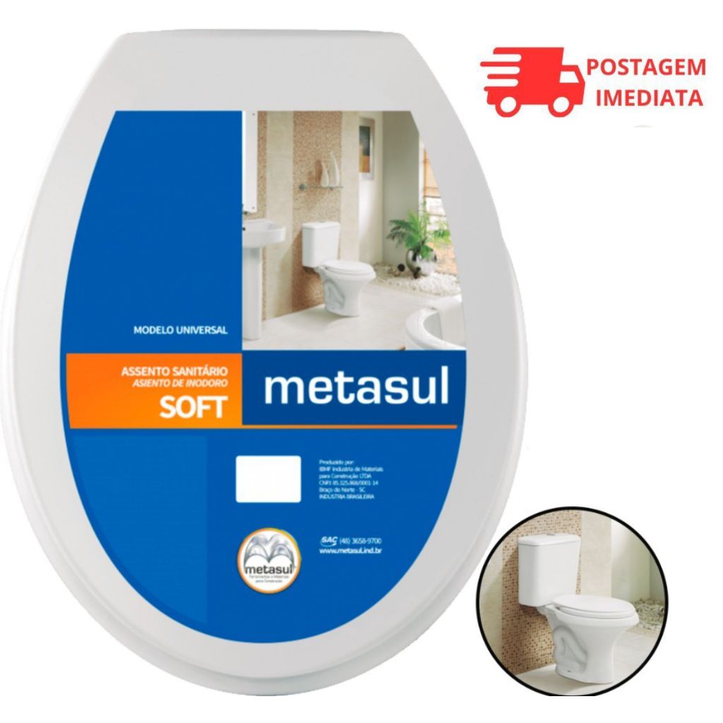 Assento Sanitário Tampa Vaso Soft Universal Oval Branca Para Vasos Deca Celite Icasa Soft Metasul