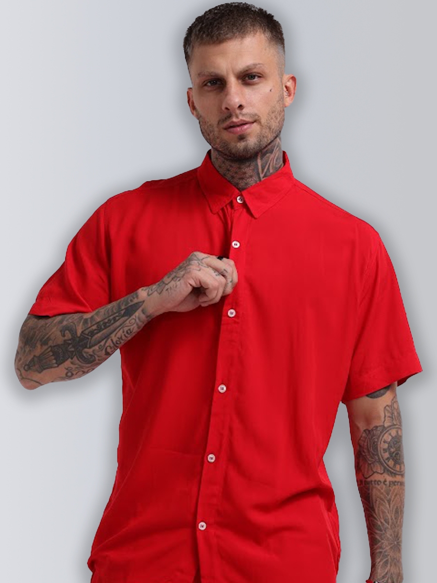 Camisa Estampada Floral Camiseta Masculina Slim Manga Curta Social Blusa Básica Botão Confortável