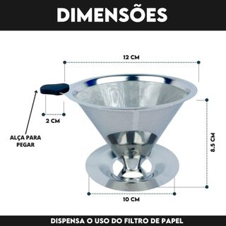 Filtro Coador De Café Inox 103 - Com Pegador em Silicone - Peneira Aço Reutilizável  - BNVT