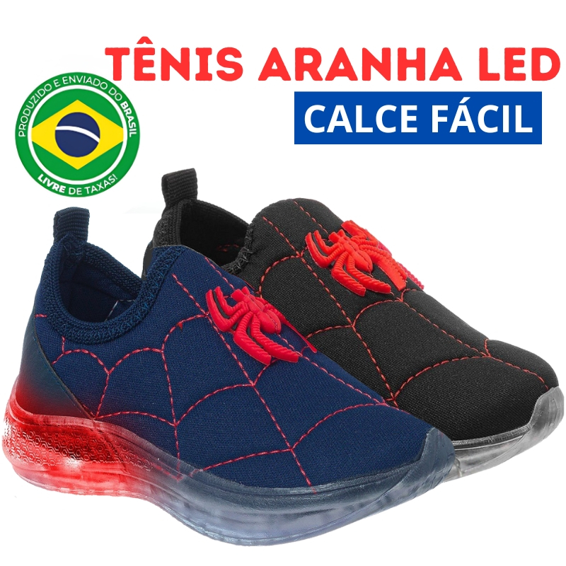 Tênis Infantil Menino Com Led Sapatinho Aranha Led Calce Fácil Macio e Confortável 20 ao 34 em Oferta na Shopee