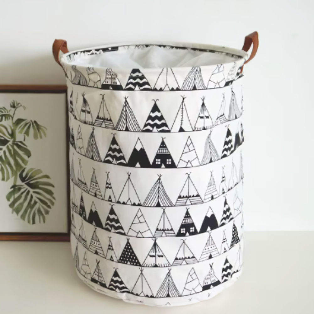 Cesto De Roupa Suja Saco Organizador Multiuso Dobrável Tecido Impermeável com Estampa 40L