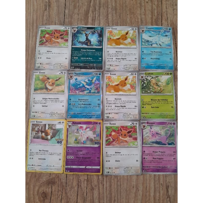 Combo Carta Pokemon Evolução Eevee + Umbreon Eevee + Leafeon Eevee + Glaceon Eevee + Sylveon Eevee + Espeon Original NM