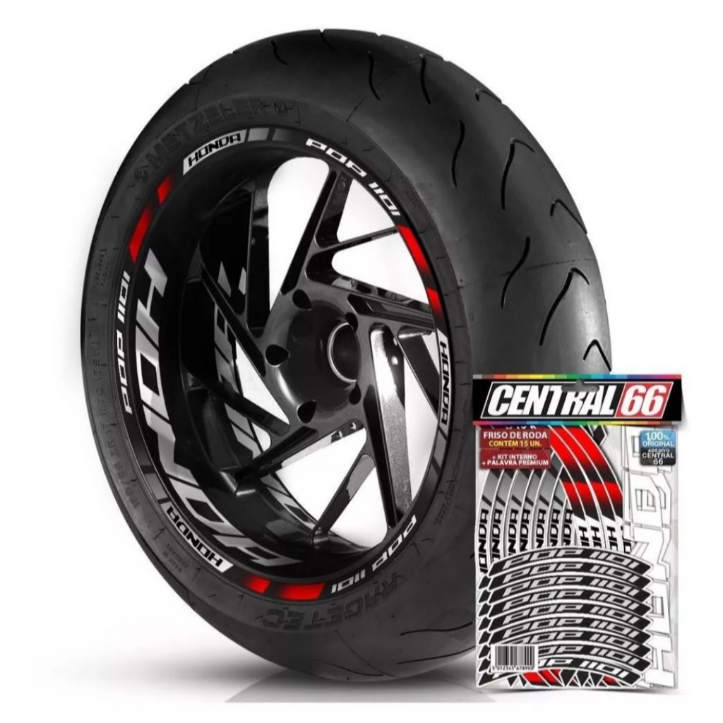 Friso Premium M2 + Adesivo Interno G Honda Pop 110i Roda Vermelho