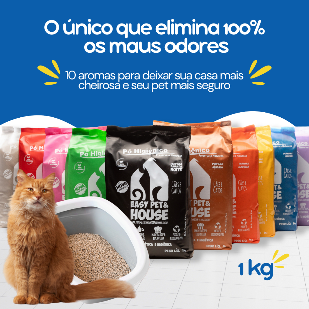 Pó Higiênico Eliminador de Odores para Bandeja Higiênica 10 aromas - Easypet para Gato em Oferta na Shopee