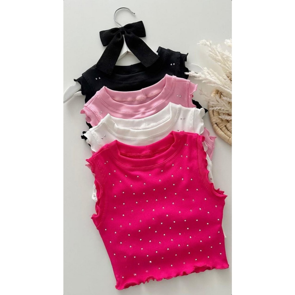 Regata Infantil com detalhes em pedraria strass canelado- Moda feminina infantil