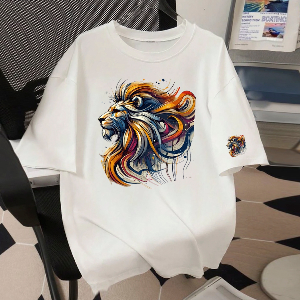 Camiseta Oversized Camisetão de luxo Larga Feminina Fofa Estampada Lion Confortável 100% Algodão