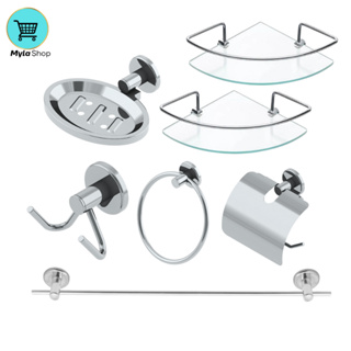 Kit Acessórios Para Banheiro 5 Peças + 2 Porta Shampoo Canto De Vidro 6 mm em Oferta na Shopee