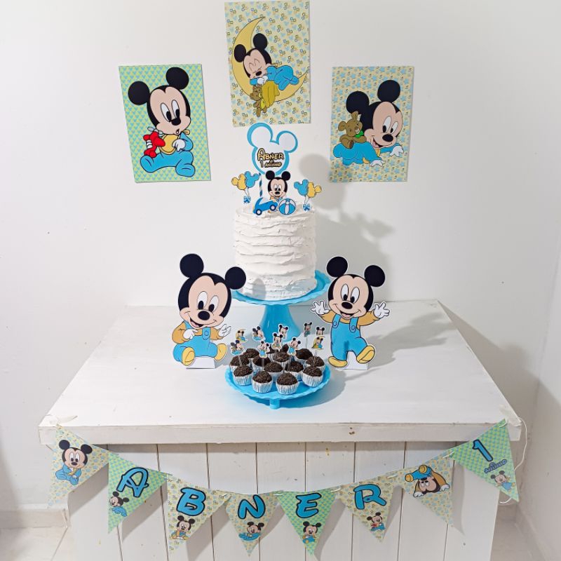 Kit Festa Mickey baby Personalizado Só Um Bolinho Festa em Casa Aniversário Infantil adulto Mesversário  lembrancinha