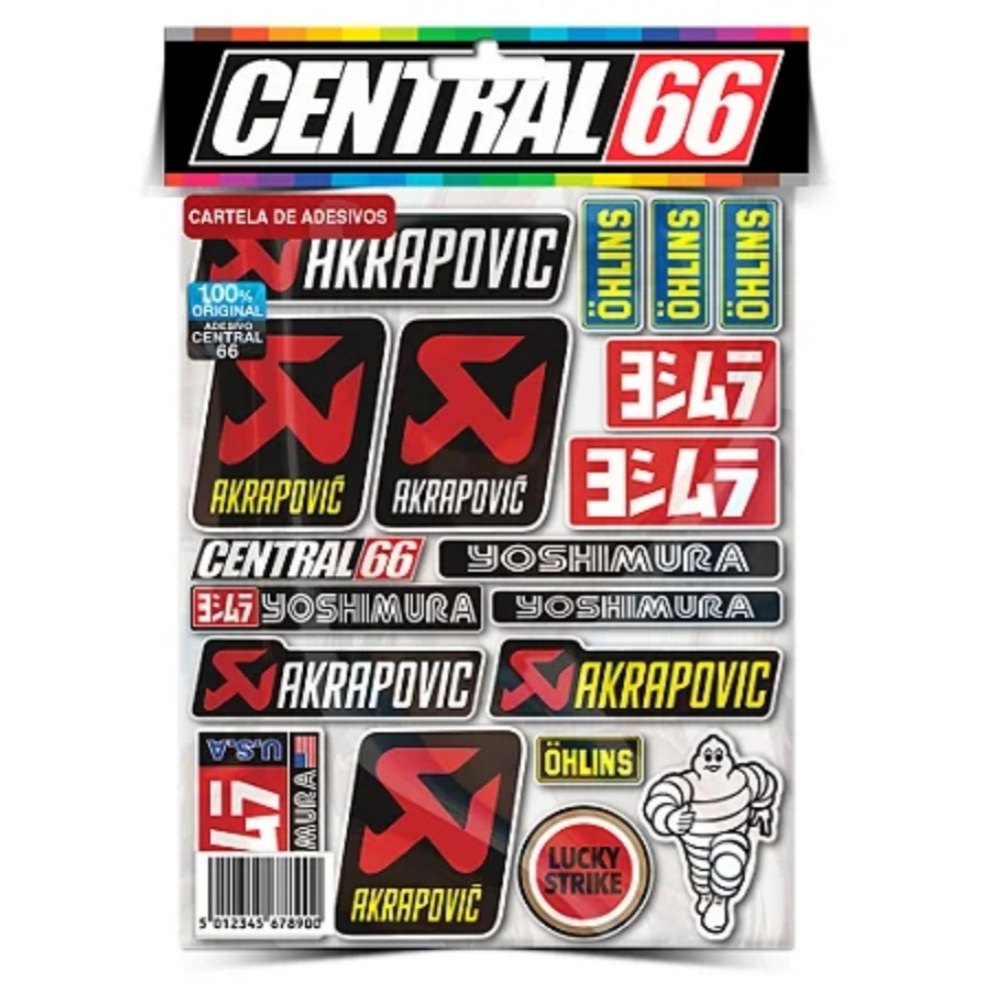 Cartela de Adesivos Patrocinadores Akrapovic Yoshimura Liso Sem Resina