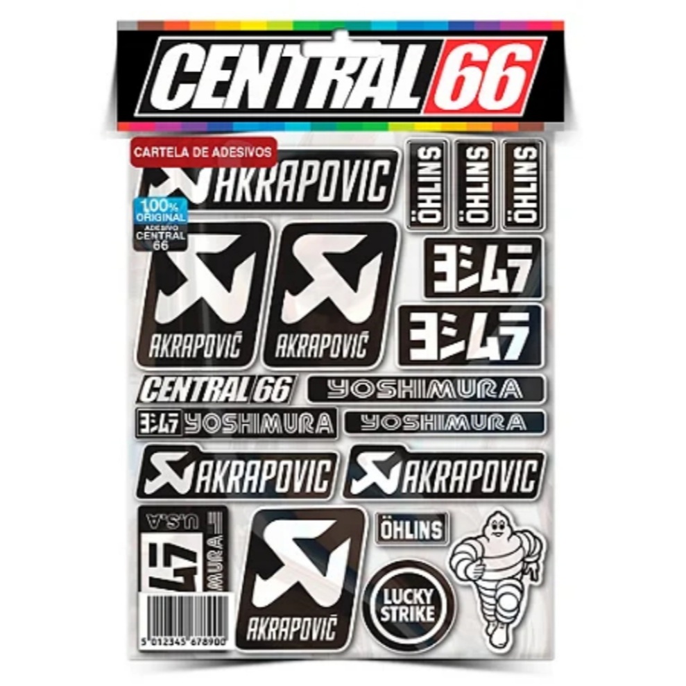 Cartela de Adesivos Patrocinador Akrapovic Yoshimura Preto Liso Sem Resina