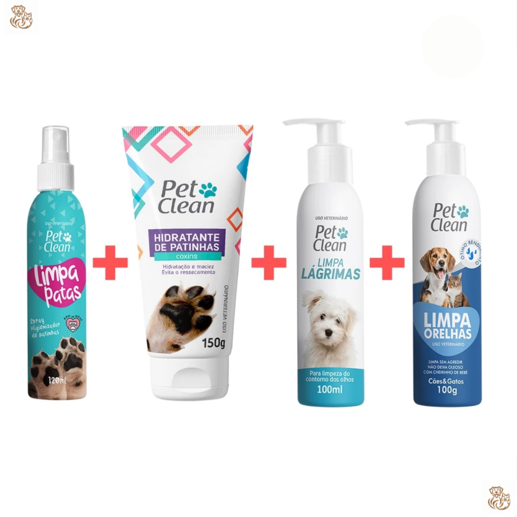 KIT Limpa Patas, Orelhas e Lágrimas + Hidratante de Patinhas Pet Clean
