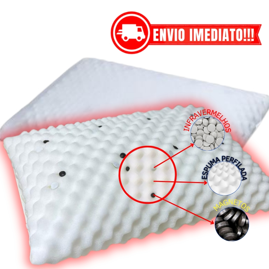 KIT 2 Travesseiros MAGNÉTICO Alto Ortopedico Infravermelho Espuma Massageador Anatomico