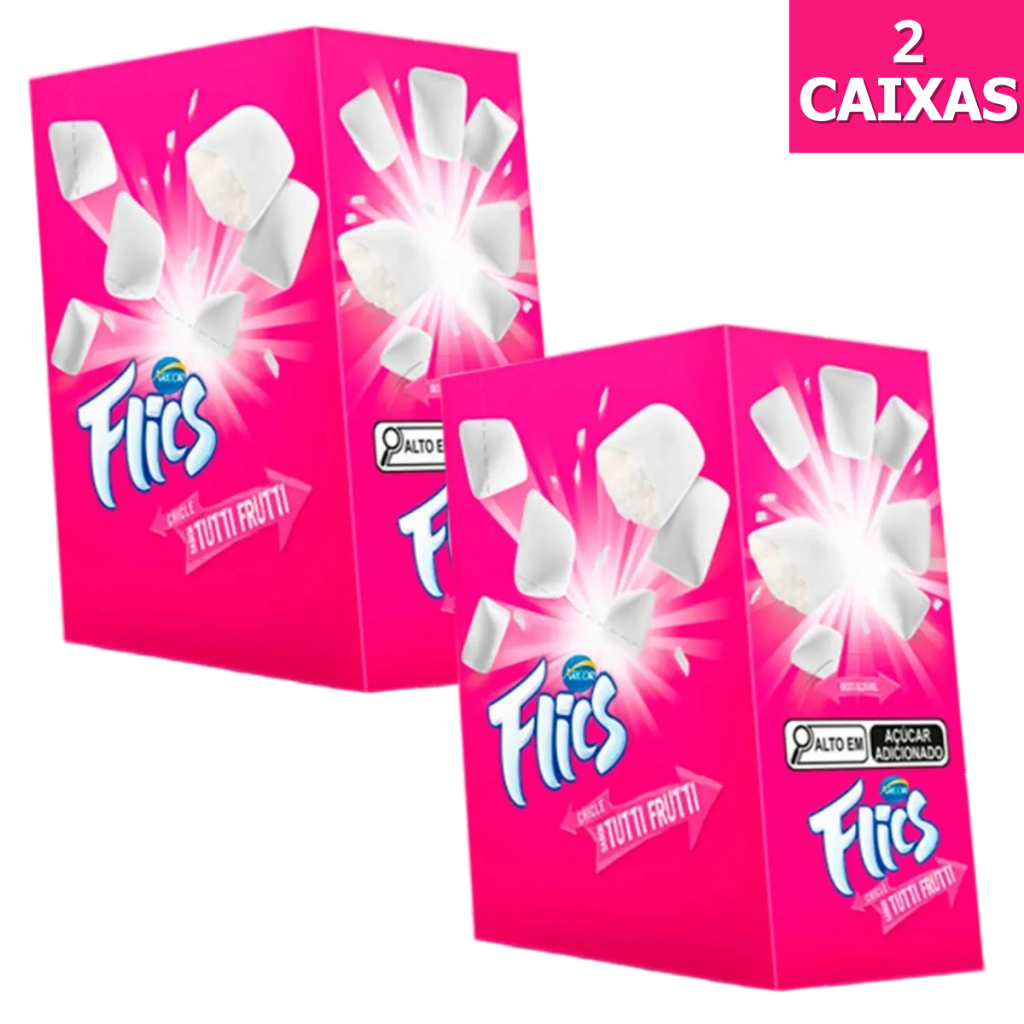 Kit 2 Caixas de Chiclete Flics Sabor Tutti Frutti Caixa Com 12 Cartelas Cada Caixa Arcor