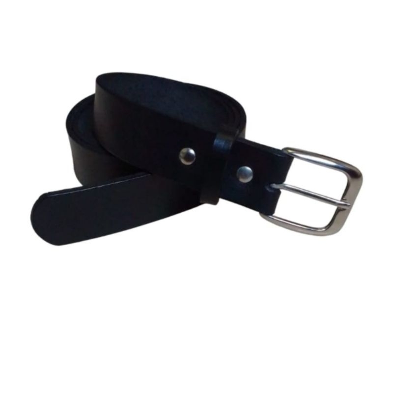 Cinto Feminino de Couro Legítimo Genuíno Simples Preto Moda Fivela de Metal Prata