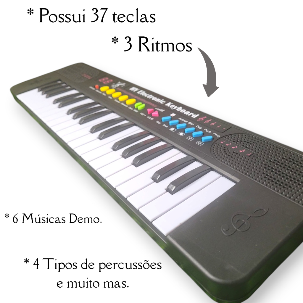 Teclado Eletrônico Musica 37 Teclas Microfone Completo