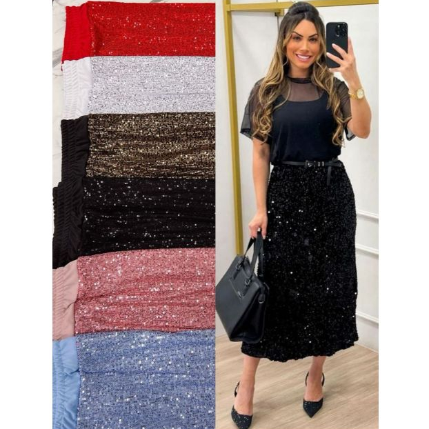 SAIA LONGUETE PAETÊ MODA EVANGÉLICA 161 em Oferta na Shopee