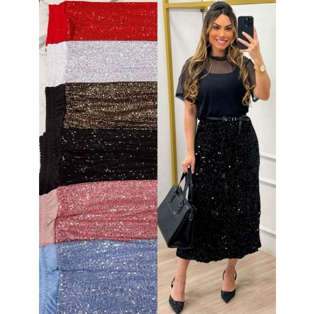 SAIA LONGUETE PAETÊ MODA EVANGÉLICA 161 em Oferta na Shopee