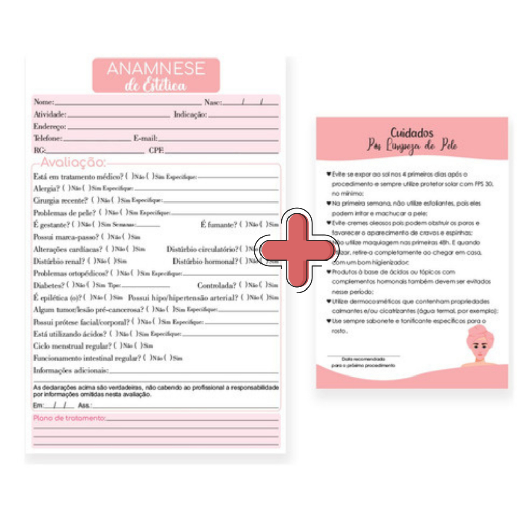 Kit Ficha Anamnese Estética + Cuidados Limpeza De Pele Kit Bloco Limpeza De Pele em Oferta na Shopee