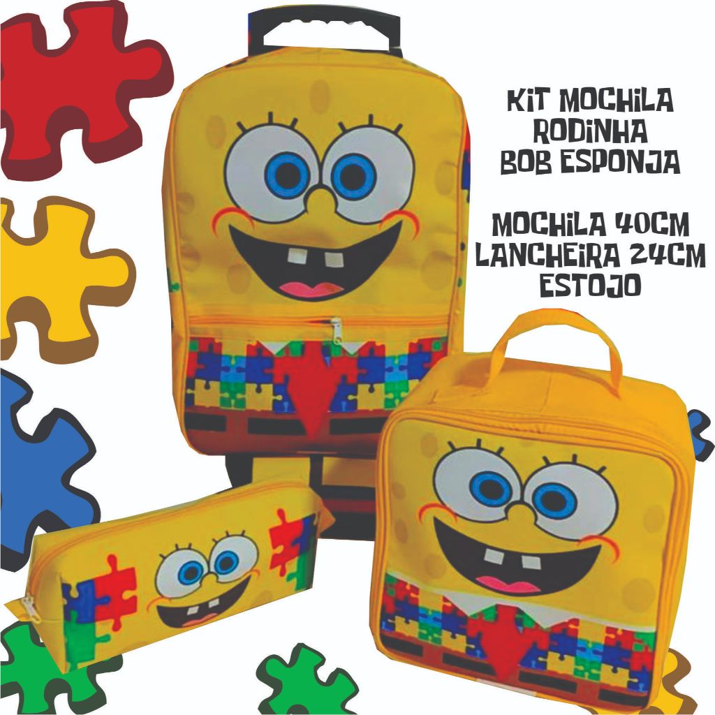 Kit mochila Rodinha BOB ESPONJA AUTISTA autismo mochila lancheira estojo