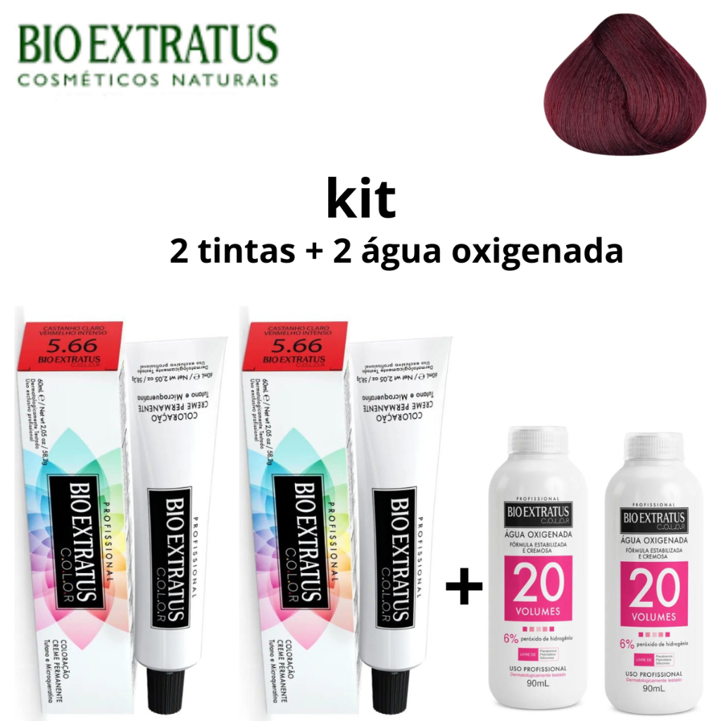 KIT BIO EXTRATUS 2 TINTAS 5.66 + 2 ÁGUA OXIGENADA 20V