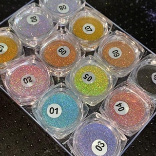 Caxinha C/12 Pó Cromado Holográfico Laser Pigmento Nail Art