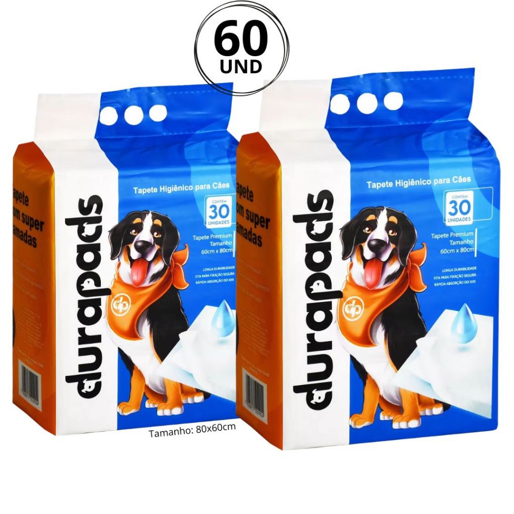 Tapete Higiênico para Cães Cachorro Premium Sanitário Durapets 60und ou 56und 80x60cm