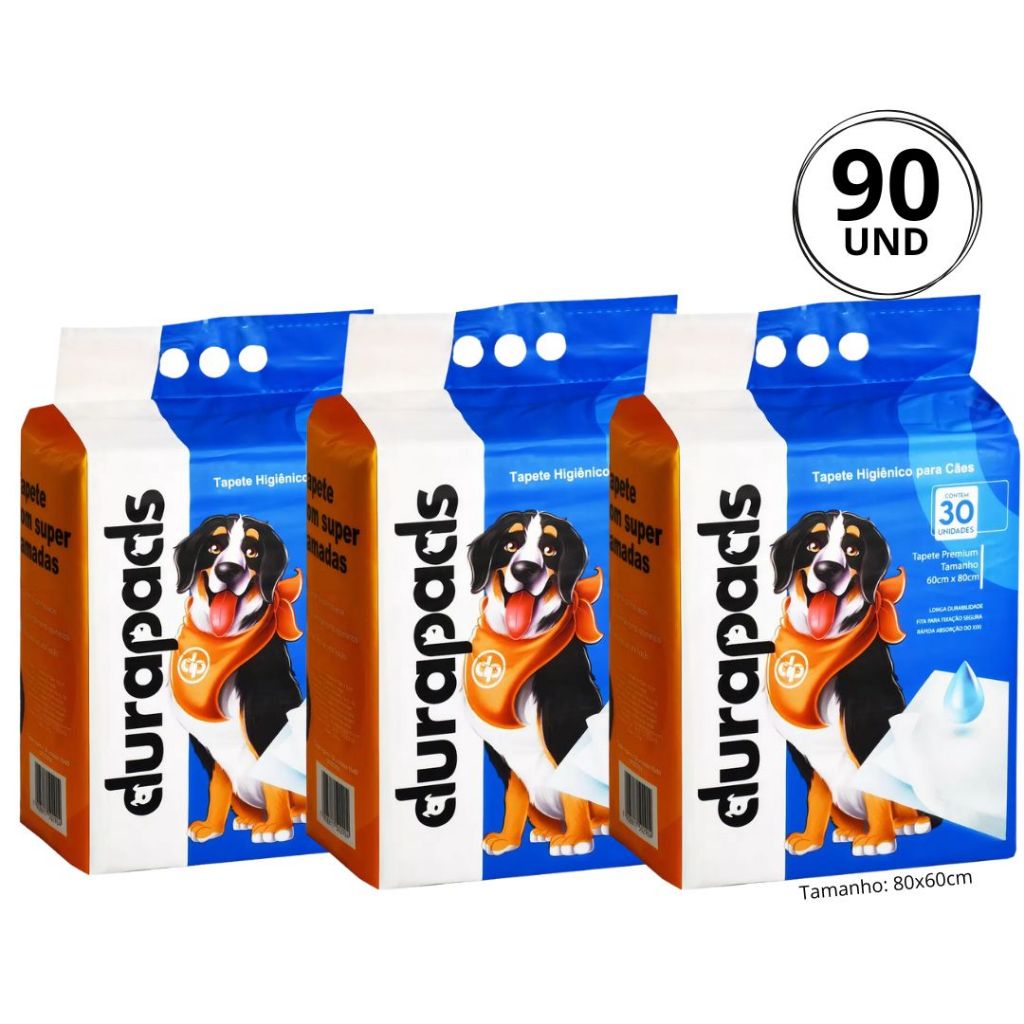Tapete Higiênico para Cães Cachorro Premium Sanitário Durapets 90 unds ou 84und 80x60cm