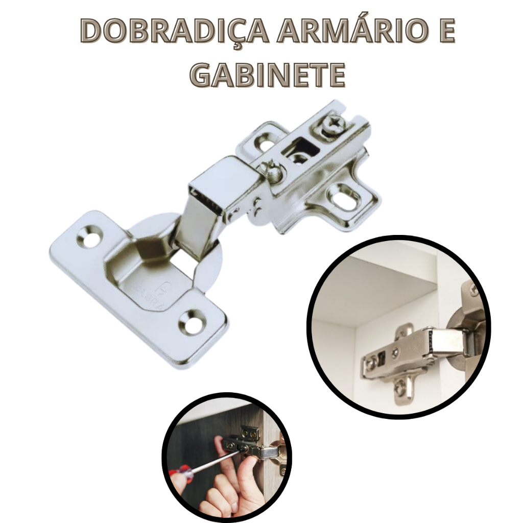 Kit 4 Dobradiça curva 26MM c/ calço 3mm Armário e Gabinete Cozinha