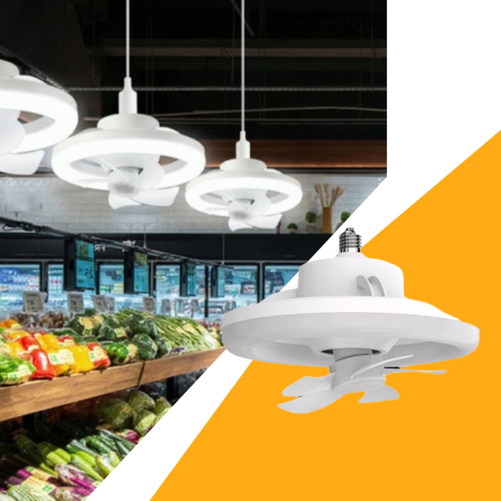 Ventilador de Teto com Luz LED Branco Quente Branco Frio 26CM Rotação 360º com Controle Bocal E27