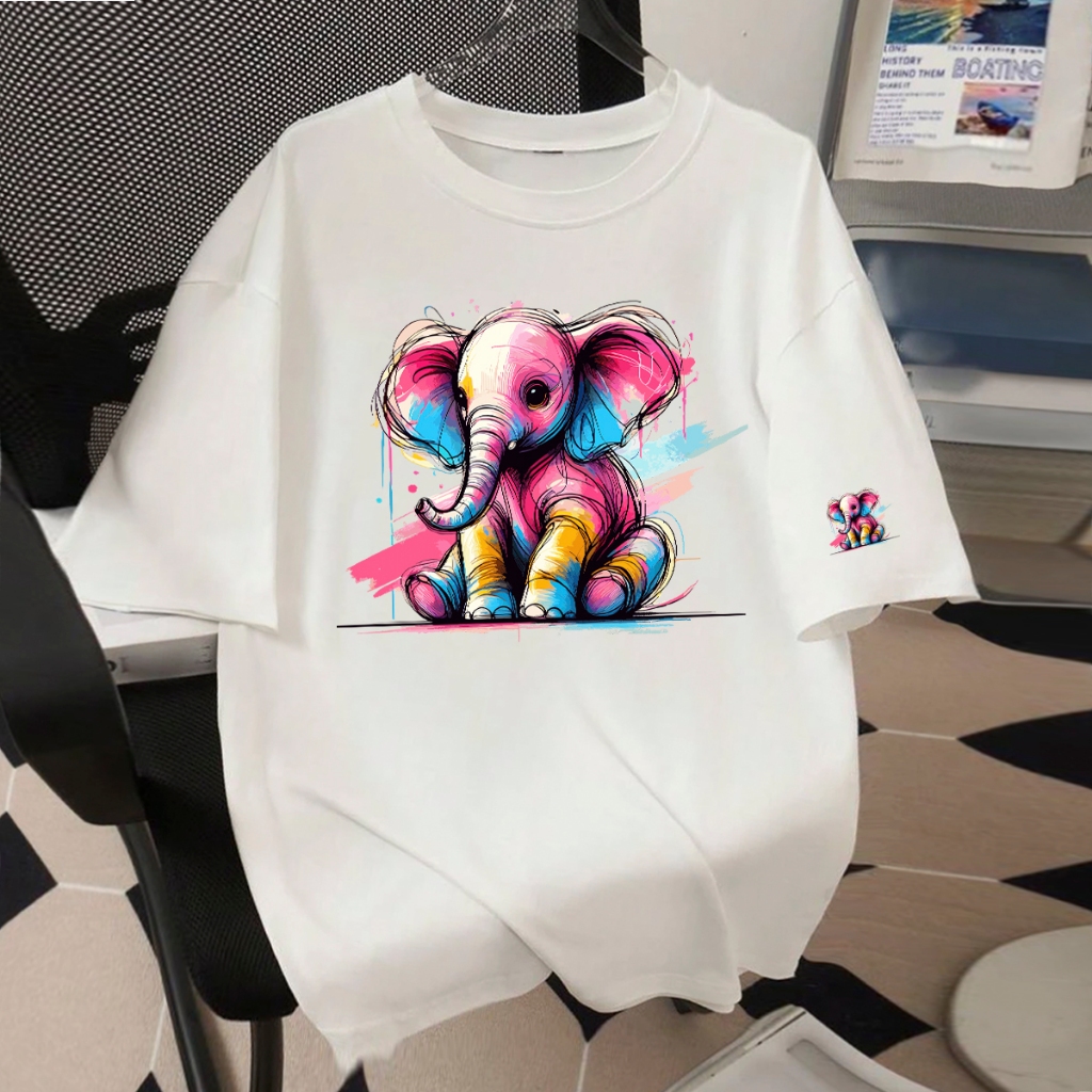 Camiseta Feminina Oversized Camisetão Confortável Moda luxo Elefantinho Feminina Estampa