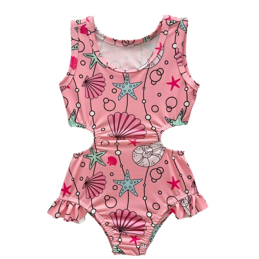 Conjunto Biquini Blusinha Menina Infantil Praia Proteção Solar Uv Maiô Manga Curta Cavada Babadinho