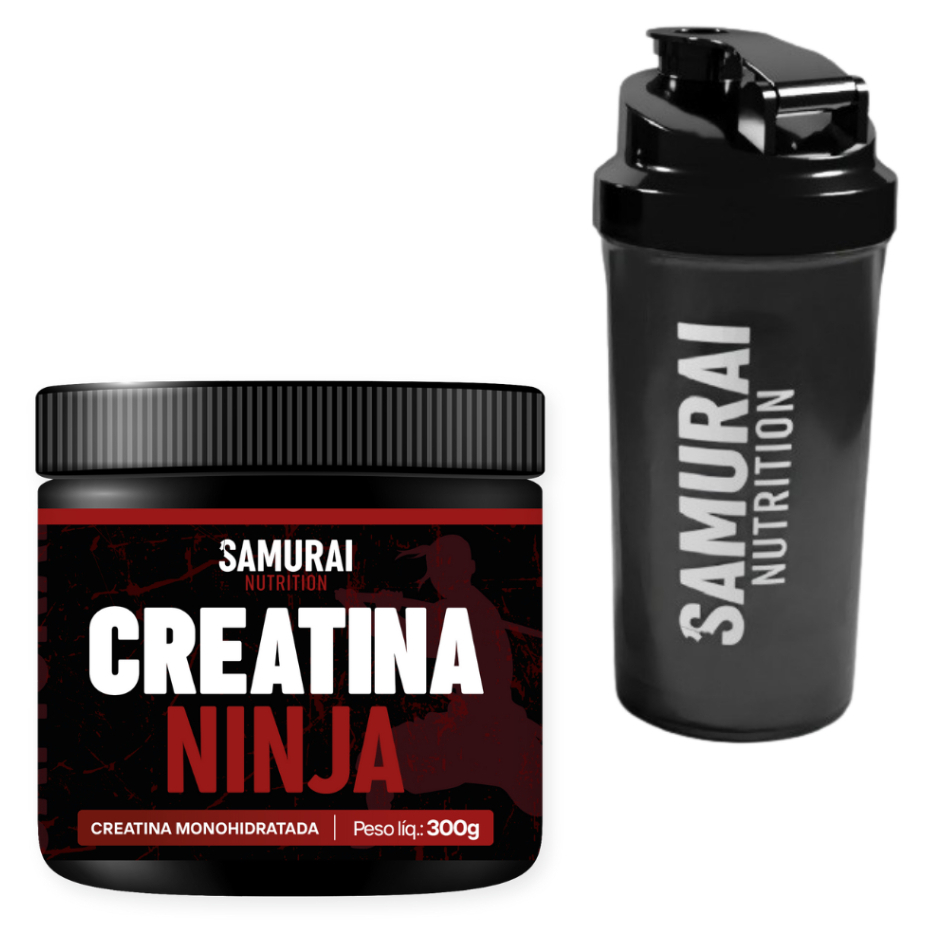 Kit 1x Coqueteleira 600ml Samurai Nutrition + 1x Creatina Monohidratada Ninja