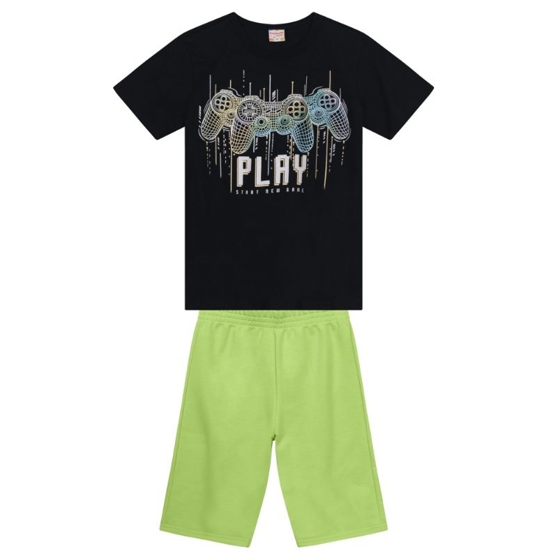 Conjunto Juvenil Masc. Game Play Camiseta e Bermuda Moletinho Brandili - 36453.005
