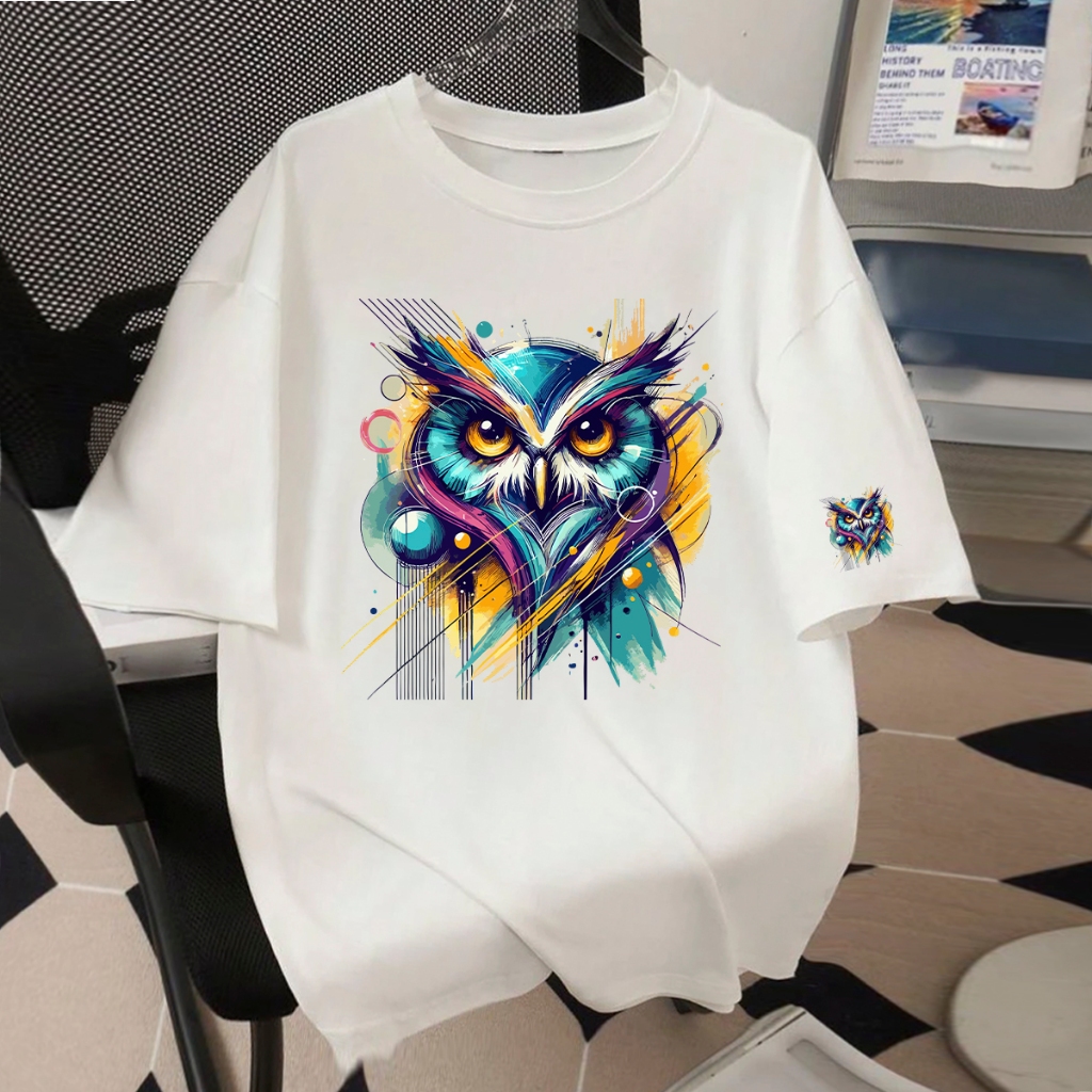 Camiseta Feminina Oversized Camisetão Larga ou t-shirt Confortável Casual Estampada Corujinha Fofa