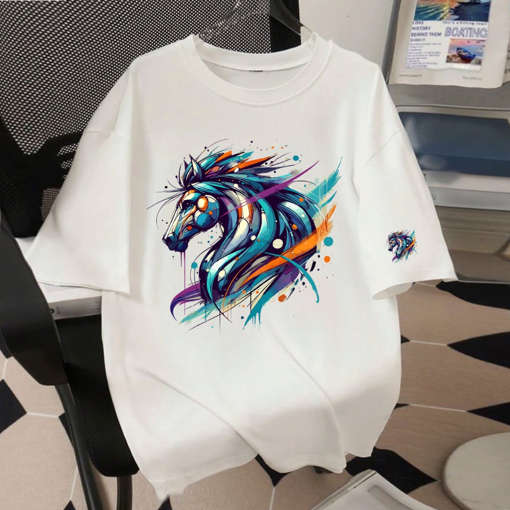 Camiseta Feminina Oversized Camisetão luxo Larga Estampada Cavalo Confortável 100% Algodão Barata