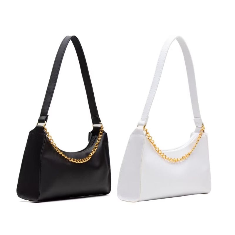 Kit Bolsas Femininas 2 Baguetes de Ombro e Mão Com Corrente Dourada Elegante Dia a Dia